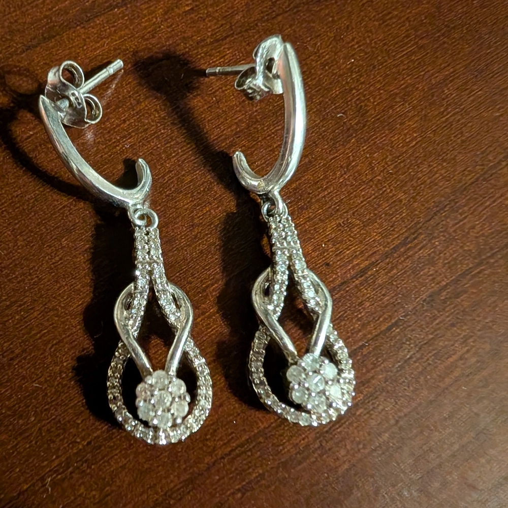 Elegant Sterling Silver And Diamond Drop Earrings